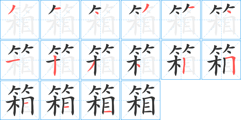 箱字的笔顺分布演示