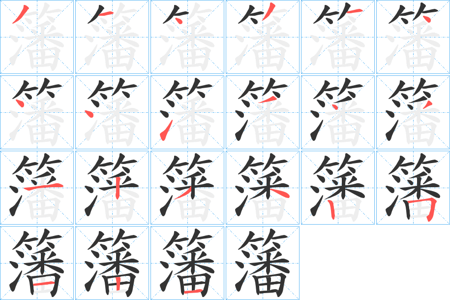 籓字的笔顺分布演示