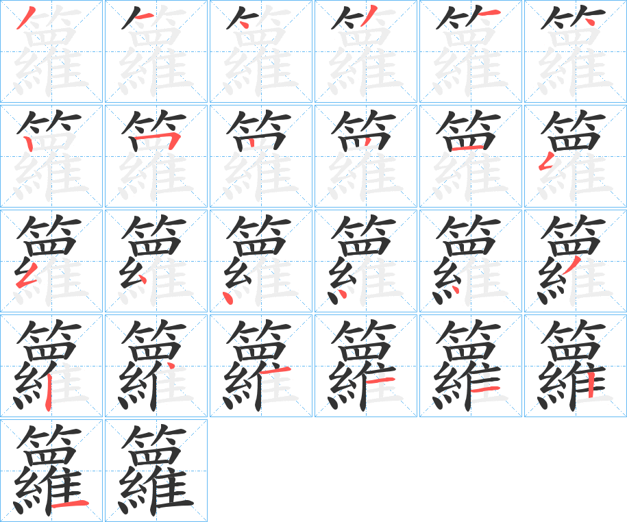 籮字的笔顺分布演示