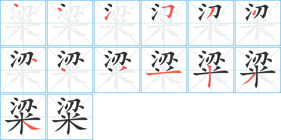 粱字的笔顺分布演示