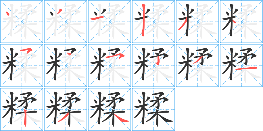 糅字的笔顺分布演示