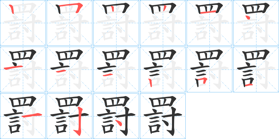 罸字的笔顺分布演示