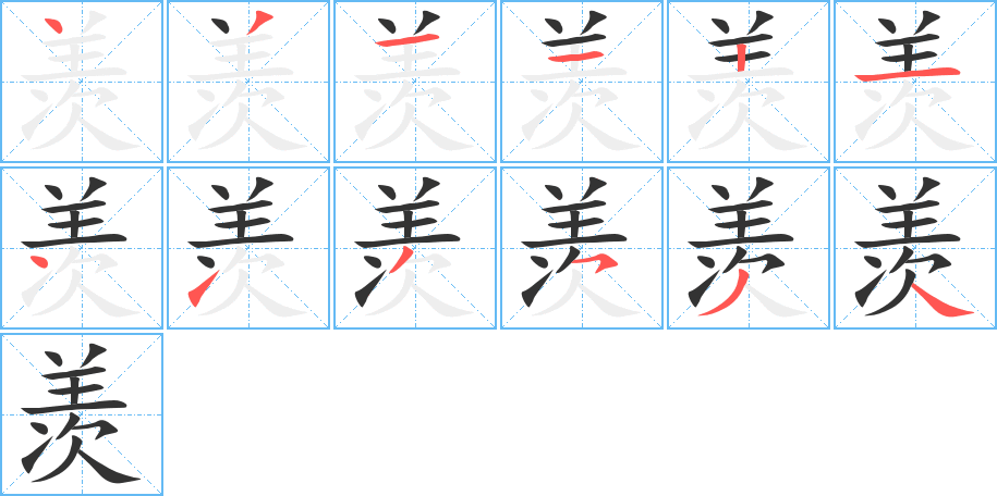 羡字的笔顺分布演示