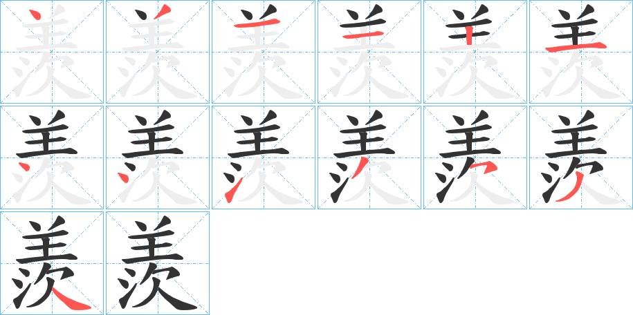 羨字的笔顺分布演示