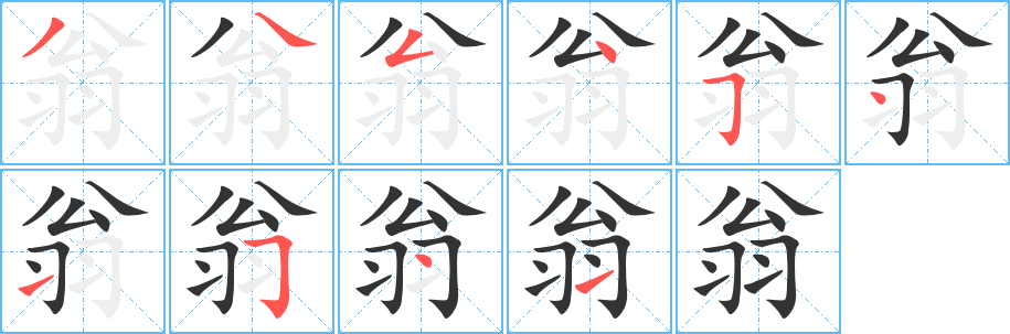 翁字的笔顺分布演示