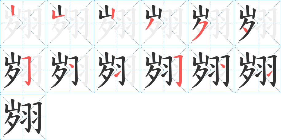 翙字的笔顺分布演示