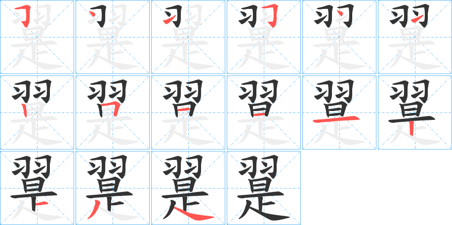 翨字的笔顺分布演示