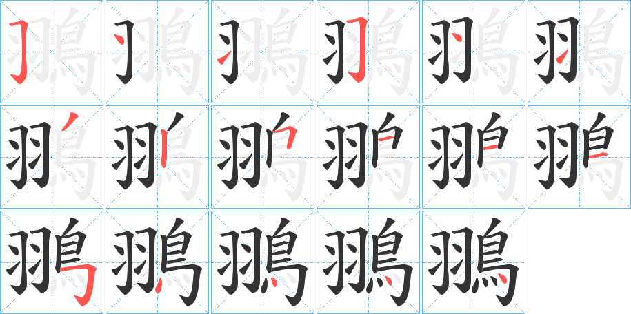 翵字的笔顺分布演示