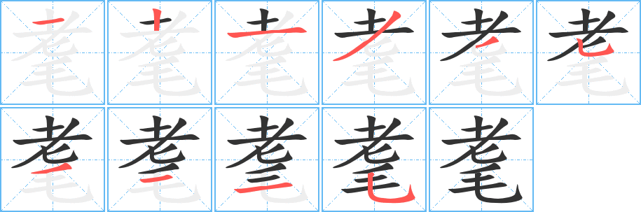 耄字的笔顺分布演示