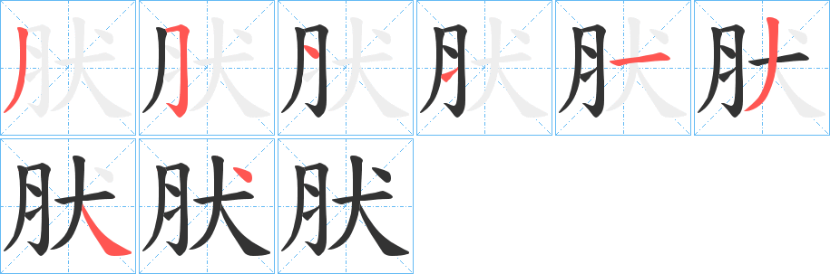 肰字的笔顺分布演示