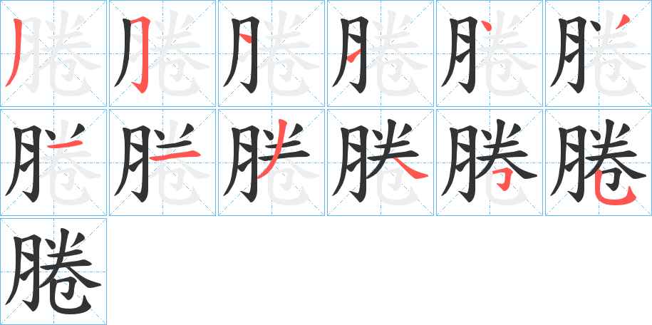 腃字的笔顺分布演示