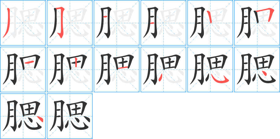 腮字的笔顺分布演示