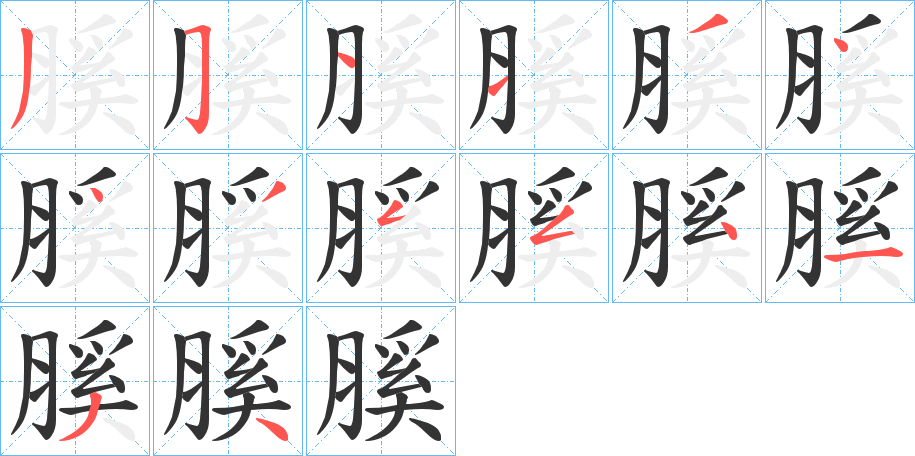 膎字的笔顺分布演示