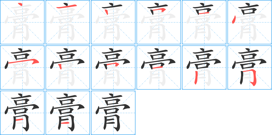 膏字的笔顺分布演示