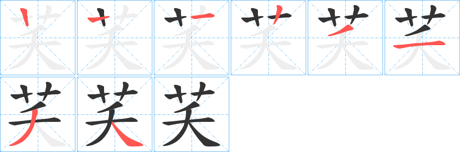 芺字的笔顺分布演示