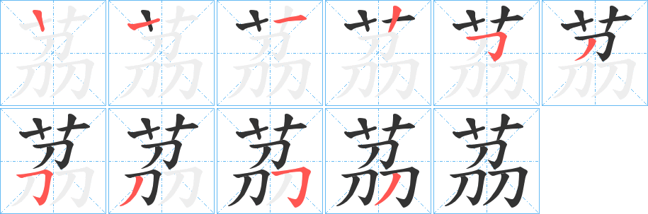 茘字的笔顺分布演示