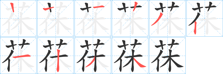 茠字的笔顺分布演示