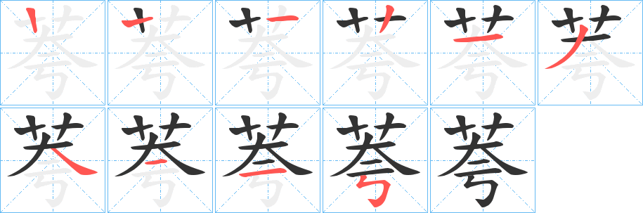 荂字的笔顺分布演示