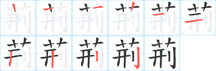 荊字的笔顺分布演示