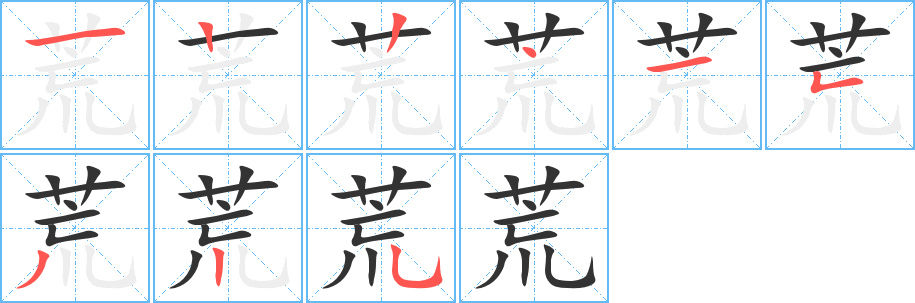 荒字的笔顺分布演示