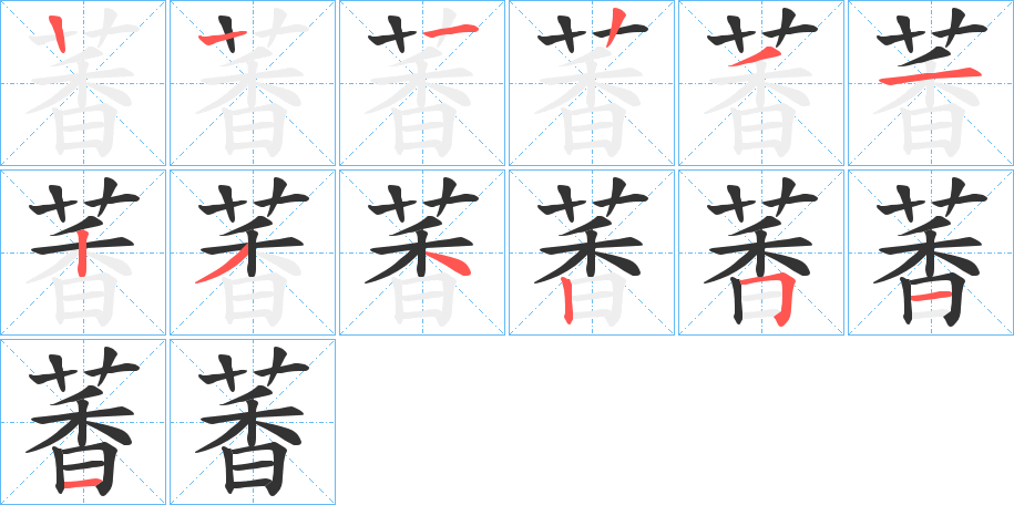 萫字的笔顺分布演示