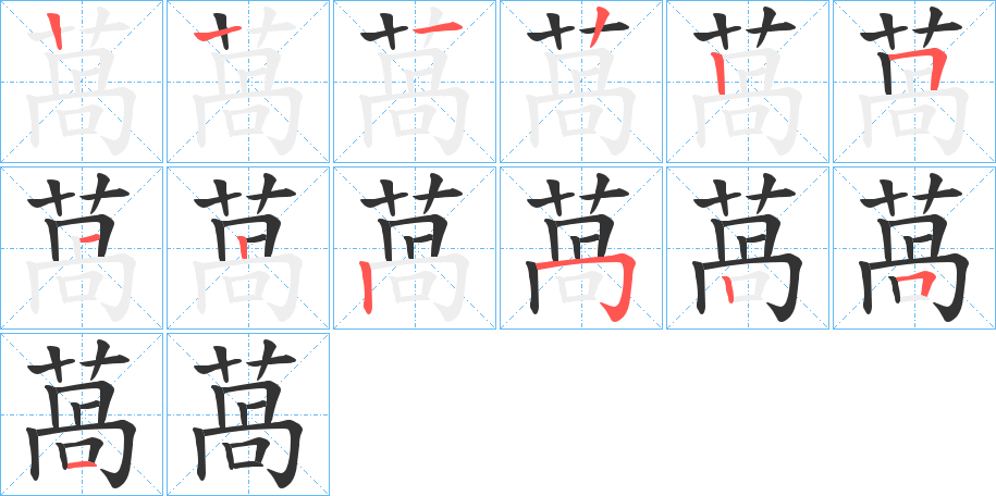 萵字的笔顺分布演示