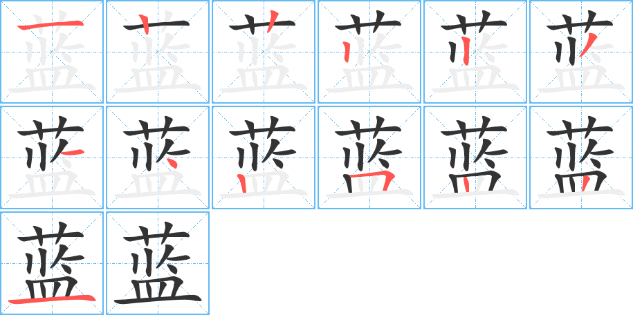 蓝字的笔顺分布演示