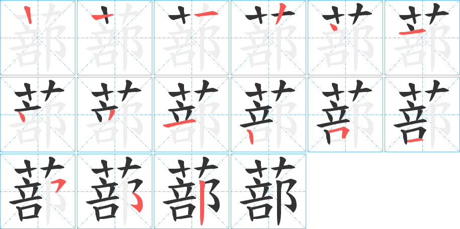 蔀字的笔顺分布演示