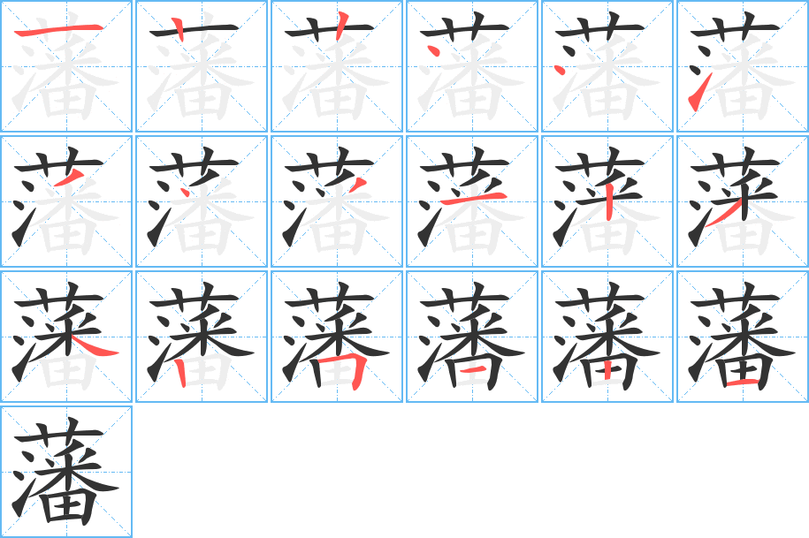 藩字的笔顺分布演示