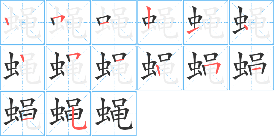 蝇字的笔顺分布演示