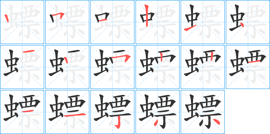 螵字的笔顺分布演示