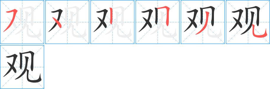 观字的笔顺分布演示