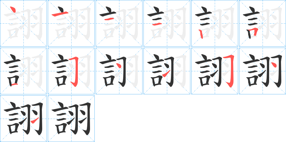 詡字的笔顺分布演示