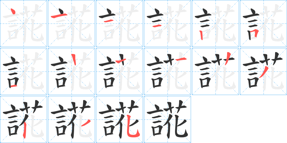 誮字的笔顺分布演示