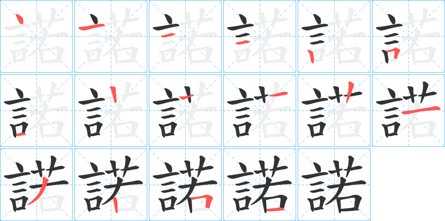 諾字的笔顺分布演示