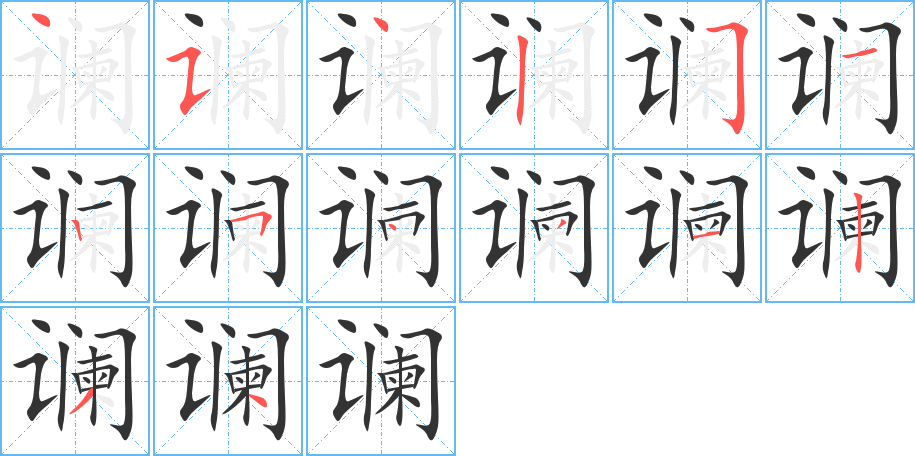 谰字的笔顺分布演示