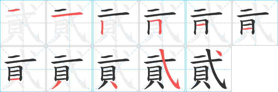 貮字的笔顺分布演示