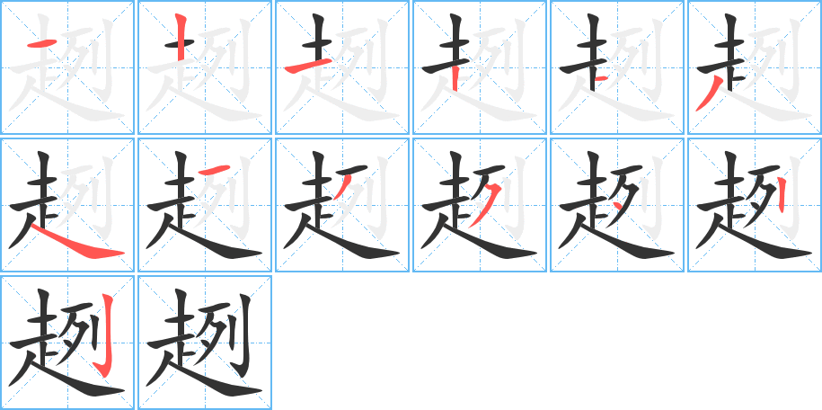 趔字的笔顺分布演示