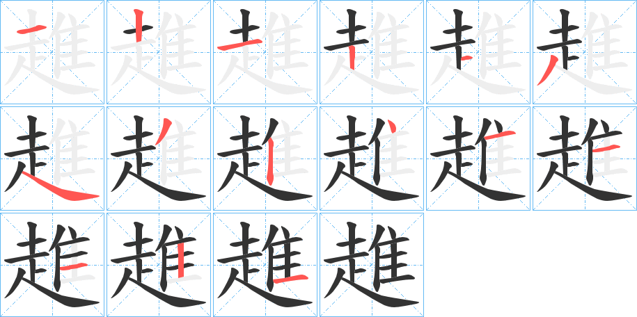 趡字的笔顺分布演示