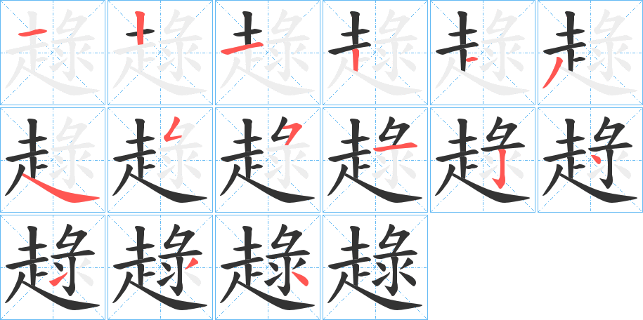 趢字的笔顺分布演示