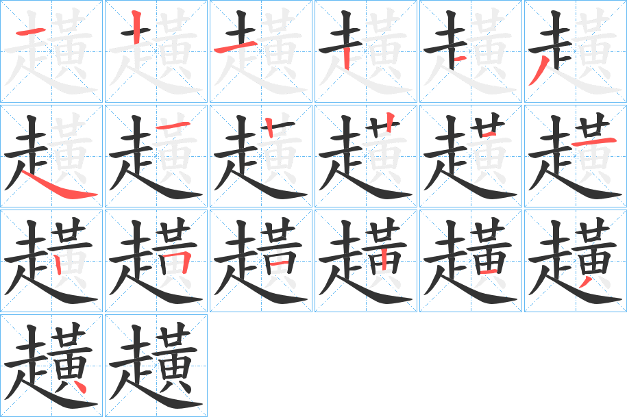 趪字的笔顺分布演示