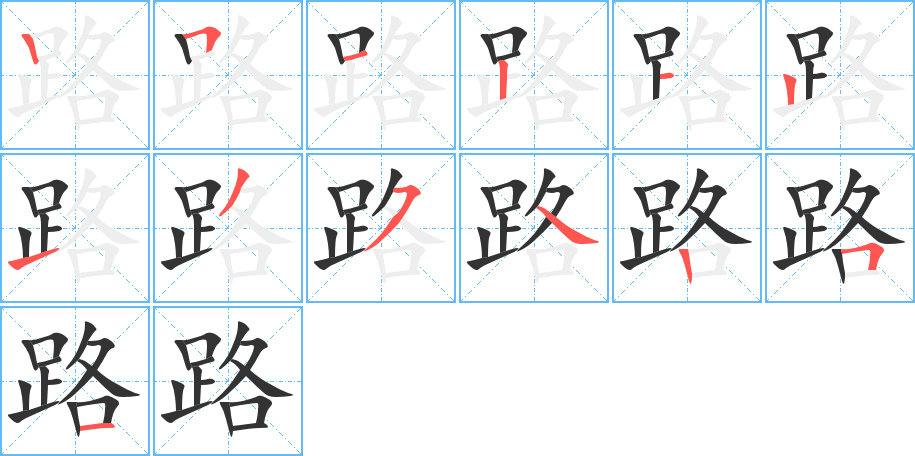 路字的笔顺分布演示