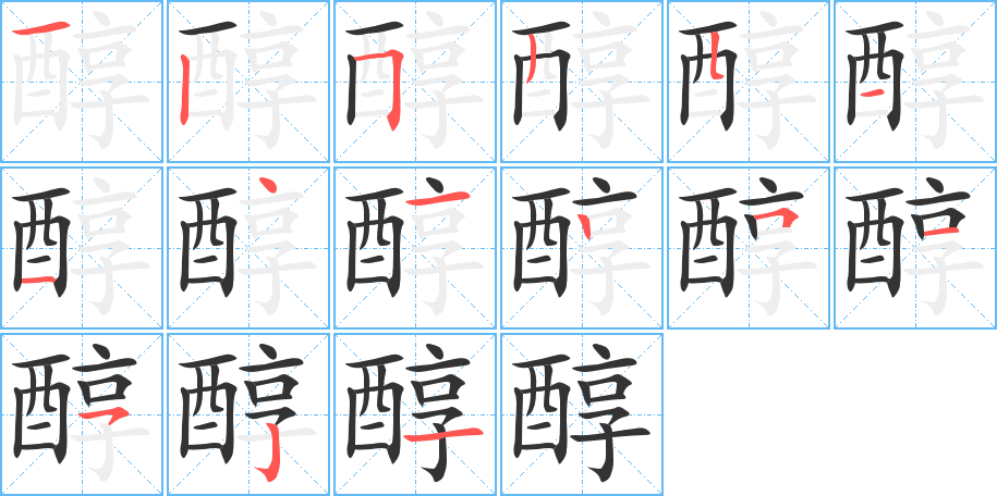 醇字的笔顺分布演示