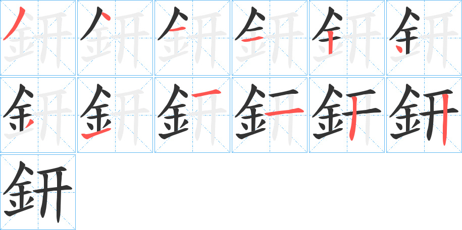 鈃字的笔顺分布演示