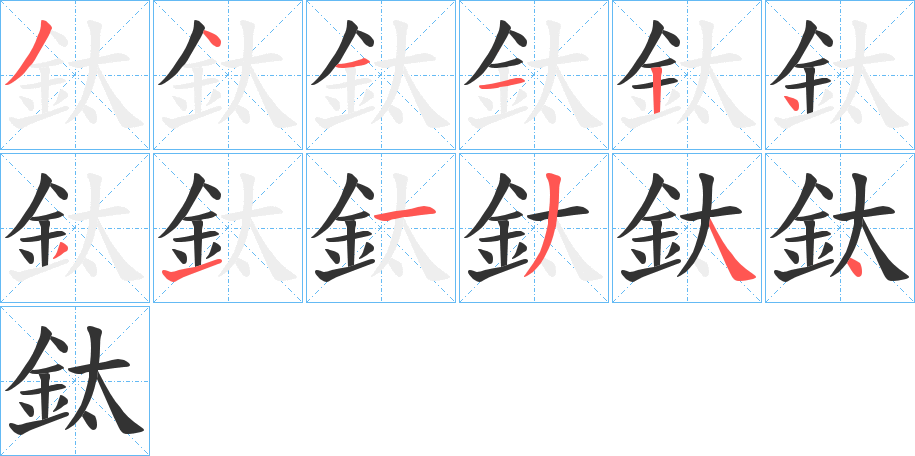 鈦字的笔顺分布演示