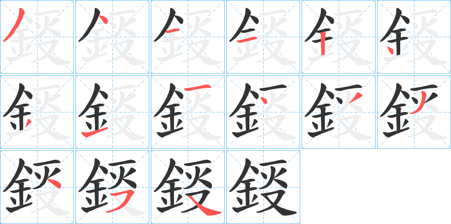 鋄字的笔顺分布演示