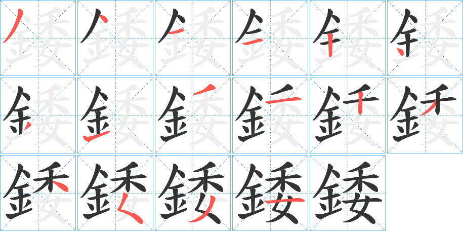 錗字的笔顺分布演示