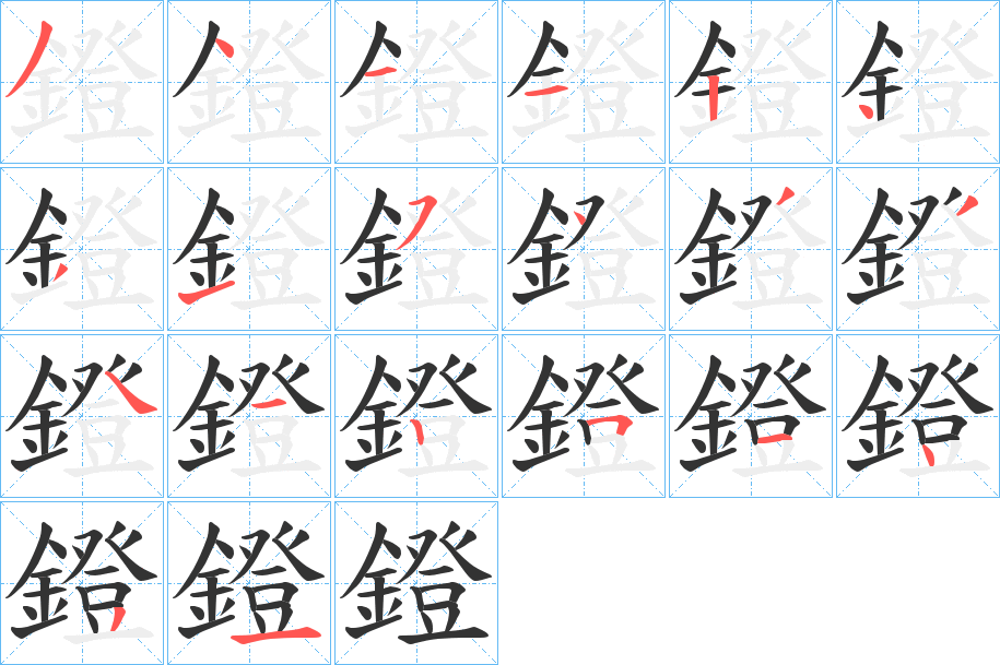 鐙字的笔顺分布演示