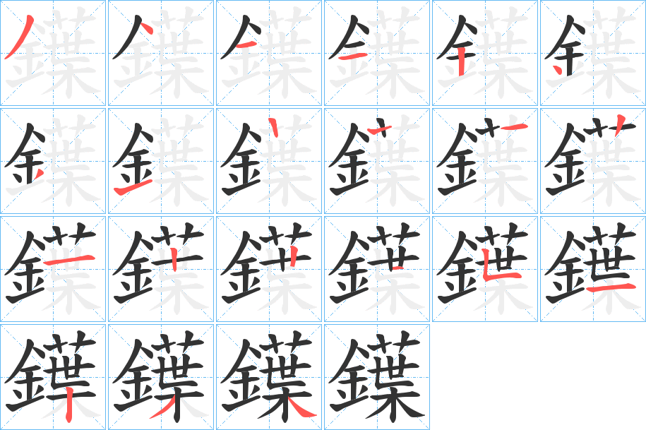 鐷字的笔顺分布演示