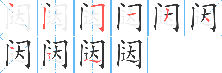 闼字的笔顺分布演示